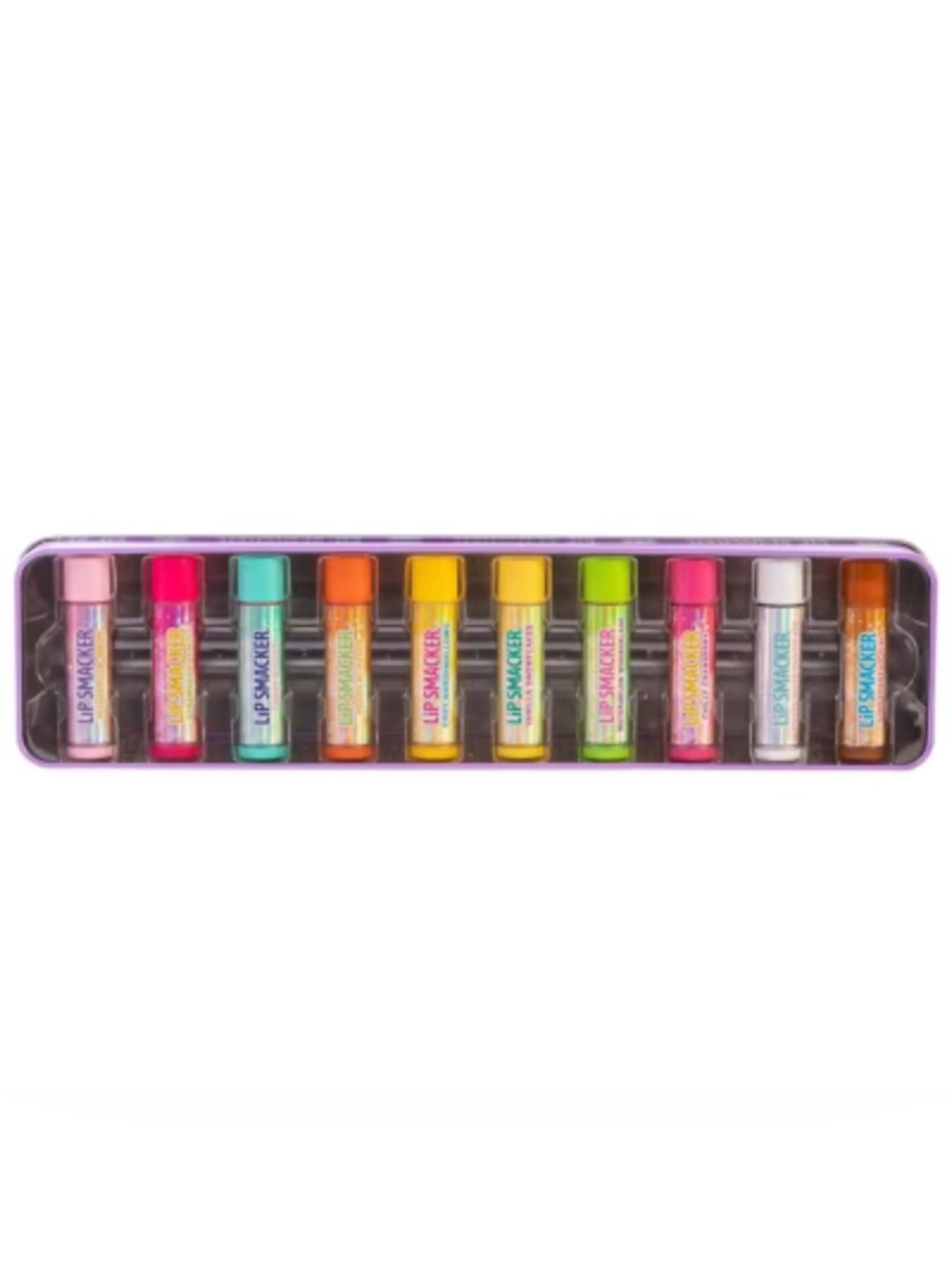 Lip Smacker Kids Lip Balm Set of 10 in Case with Lid - Assorted Bright Colors.
